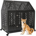 Black 44 inch heavy duty metal dog crate with top door and wheels