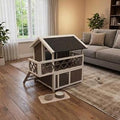 Weatherproof 2-Story Outdoor Cat House with Balcony, Multi-Level Wooden Condo, Escape Door and Removable Asphalt Roof, White