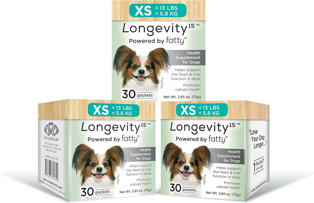 Three packs of C15:0 fatty acid supplement for extra small dogs