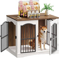 White and walnut wooden dog crate furniture with three doors
