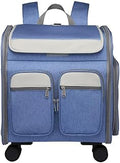 Breathable Oxford Wheeled Pet Carrier, Foldable Cat Carrier, Blue