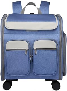 Breathable Oxford Wheeled Pet Carrier, Foldable Cat Carrier, Blue