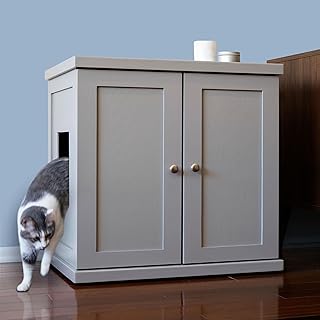The Refined Feline Cat Litter Box Enclosure Cabinet, Hidden Litter Tray Furniture, Large and XLarge, Modern Style, Smoke Gray