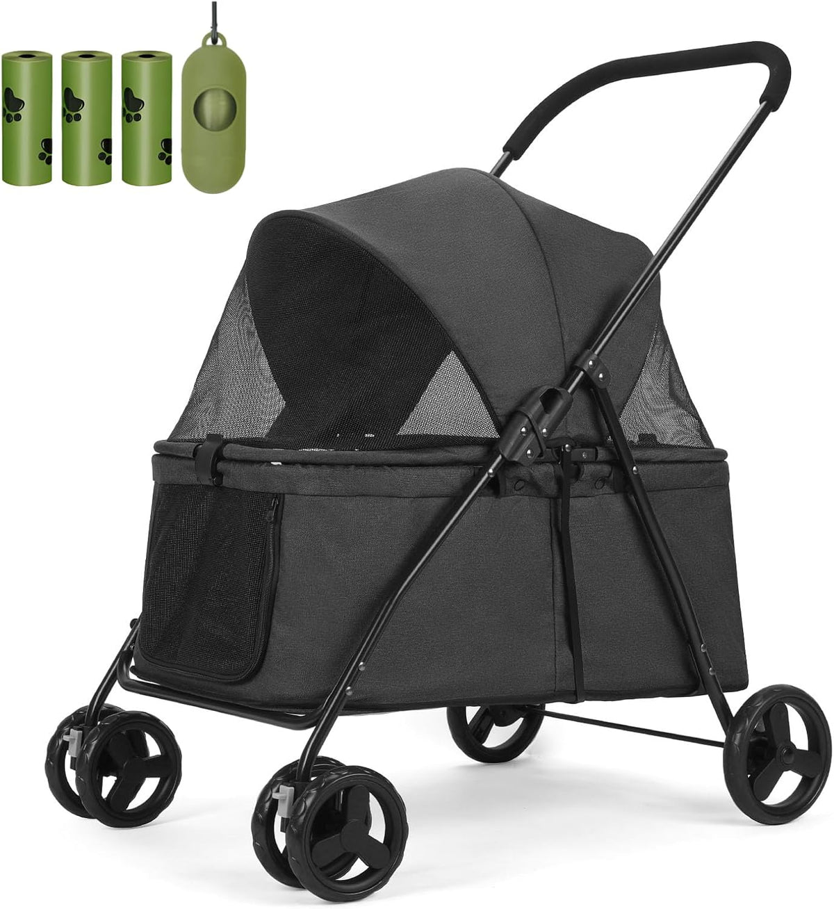 Mint green foldable dog stroller with open zipperless entry – view 6
