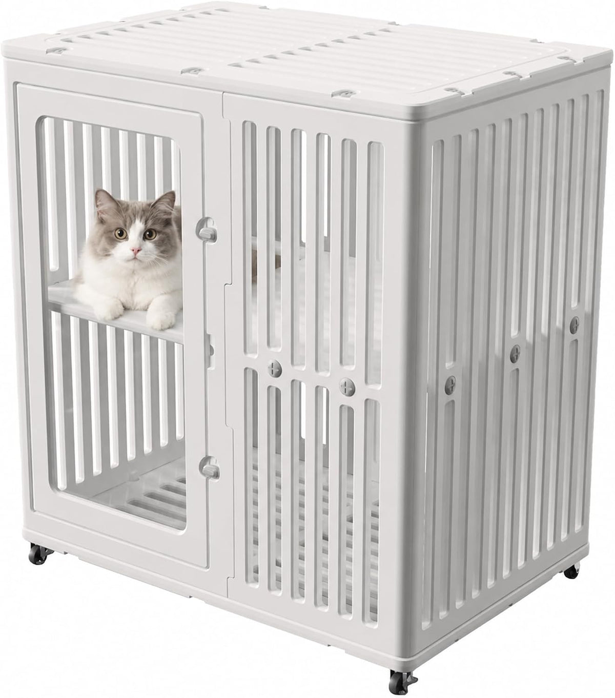 Double-layer cat litter box enclosure catio on swivel wheels