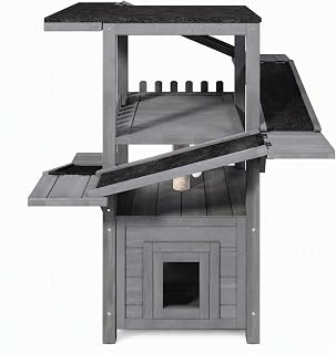 Outdoor Cat House, 4-Tier Cat Tree Tower, Weatherproof, Grey and Pine