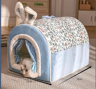 Self-Warming Pet Tent Cave Bed for Dogs and Cats, Printed, Blue (33*3)