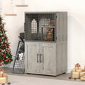 Two-level wood villa litter box enclosure with ladder and platform