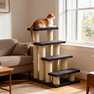 4-Tier Cat Tree Step Tower with Sisal, Indoor Cat Activity Center
