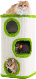 31 inch sisal-covered cat tower with three condos and top perch