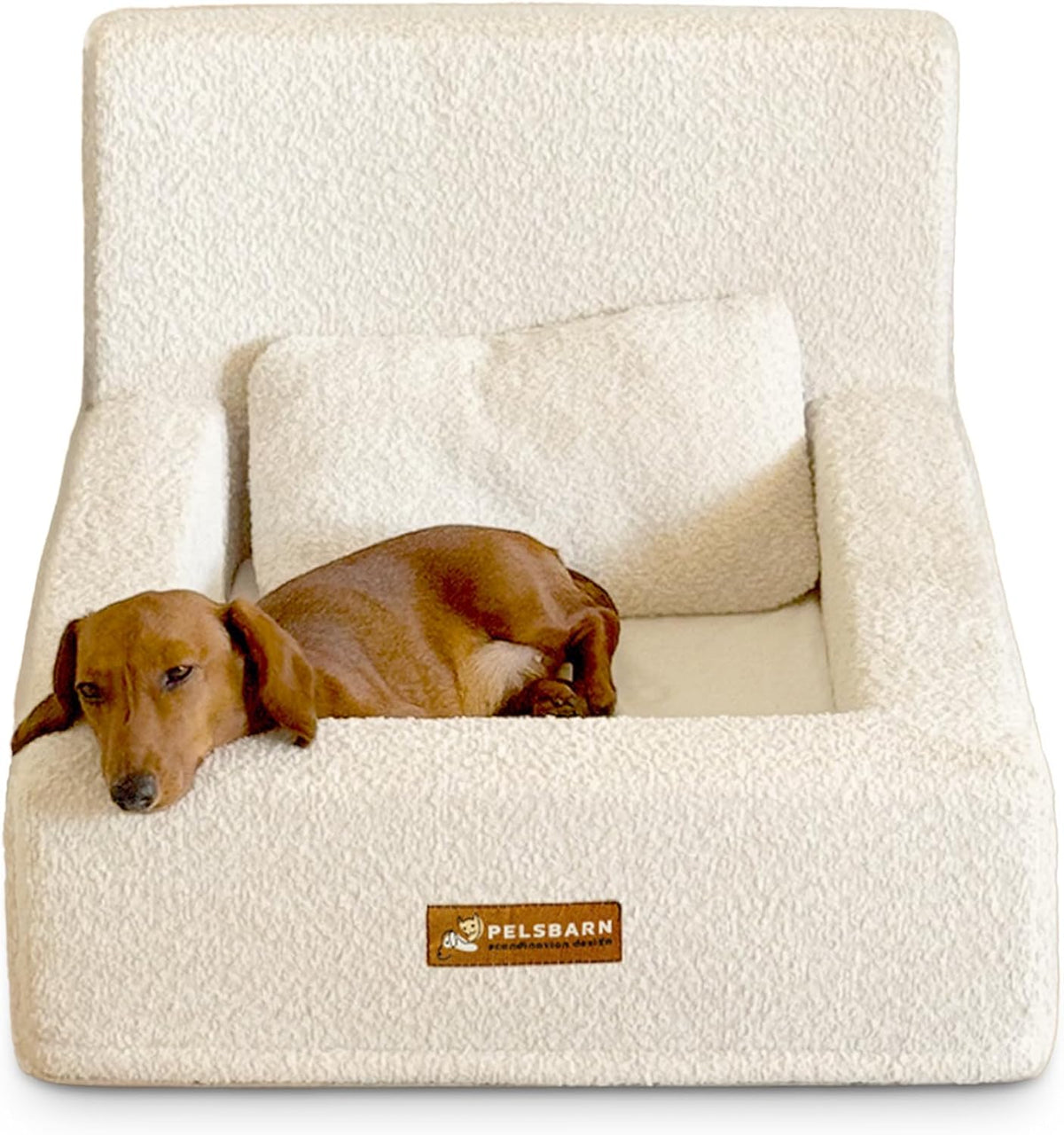 Small beige orthopedic memory foam dog bed