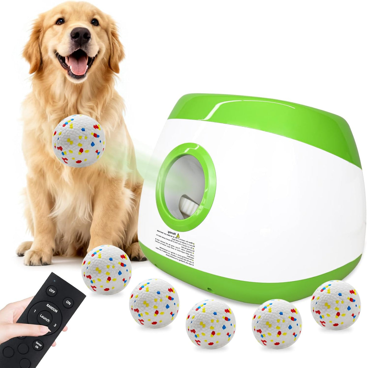 Dark green automatic dog ball launcher with remote and six balls – view 4