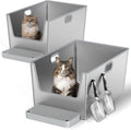 Stainless steel high-sided cat litter box with low front entry