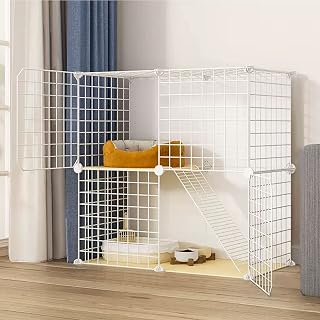 Large Cat Cage Playpen with Cat Nest, Hammock, Bowl, Litter Box and Ladder, 74 x 49 x 70 cm