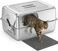 Enclosed stainless steel litter box with transparent top cover