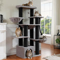 Black 67 inch cat tree with thick scratching posts, condo and hammocks