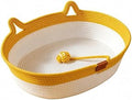 Cat Woven Nest Bed with Cushion, Rope Ball Toy and Contrasting Trim, Yellow, Large 55x40 cm
