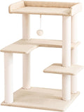 Gray linen 58 inch cat tree with low steps, wide perches and cotton scratching posts – view 8