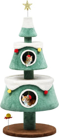 63-inch Christmas tree shaped cat tower with two houses and star