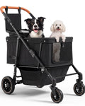 Navy blue foldable dog stroller with canopy, adjustable handle and large rear wheels – view 2