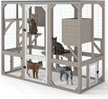 Gowoodhut 59.06 Inch Large Wooden Catio Outdoor Cat Enclosure with Window, 3 Jumping Platforms and Resting Room