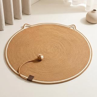31 Inch Round Cotton Rope Cat Scratcher Mat, Horizontal Floor Pad