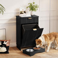 White tilt-out trash cabinet with pet bowls in a built-in feeding station – view 2