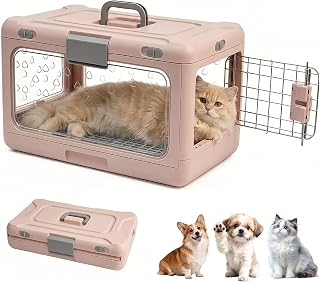 Foldable Hard Shell Cat Carrier, Transparent, Tool-Free Collapsible