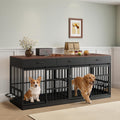 Long dog crate TV stand with three drawers and two kennel sections