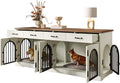 Beige 70.8 inch double dog crate TV stand with four drawers