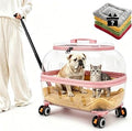 360 Degree Clear Window Rolling Pet Trolley Case for Cats and Small Dogs, Transparent Pink