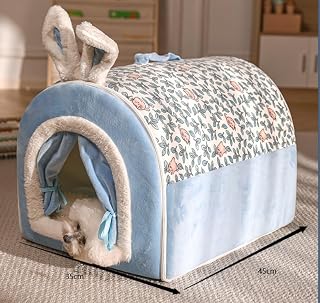 Self-Warming Pet Tent Cave Bed for Dogs and Cats, Printed, Blue (35*4)
