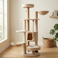 Brown 64 inch cat tree with round base, hammock and enclosed cave – view 4