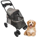 Grey foldable small pet stroller with mesh windows
