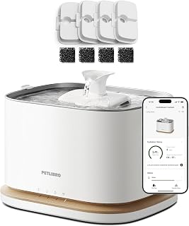PETLIBRO Cordless Cat Water Fountain 3L/101oz Dockstream 2 with 4 Replacement Filters, App Monitoring, Stainless Steel Tray