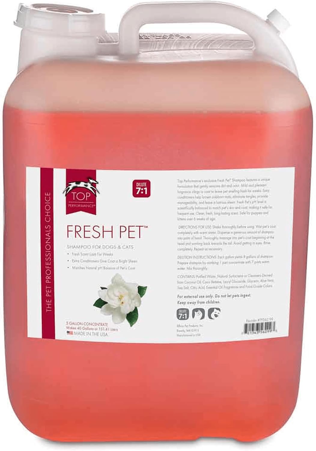 5 gallon container of fresh scent dog and cat shampoo