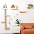 Wall Mounted Wood Cat Shelves Set with 4-Tier Cat Tree, Cat Wall House, 2 Perches and 3 Wall Steps