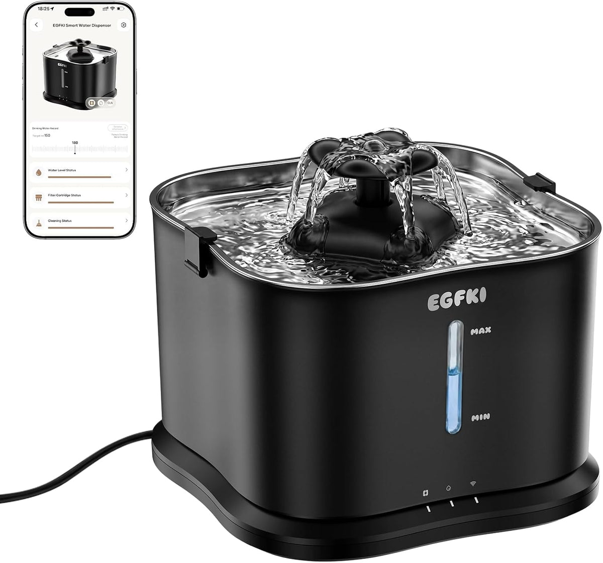 Smart automatic cat water fountain with 3.6 liter reservoir