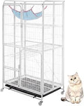 4-Tier Large Cat Crate, Indoor Metal Wire Kennel with 360 Degree Wheels