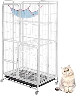 4-Tier Large Cat Crate, Indoor Metal Wire Kennel with 360 Degree Wheels