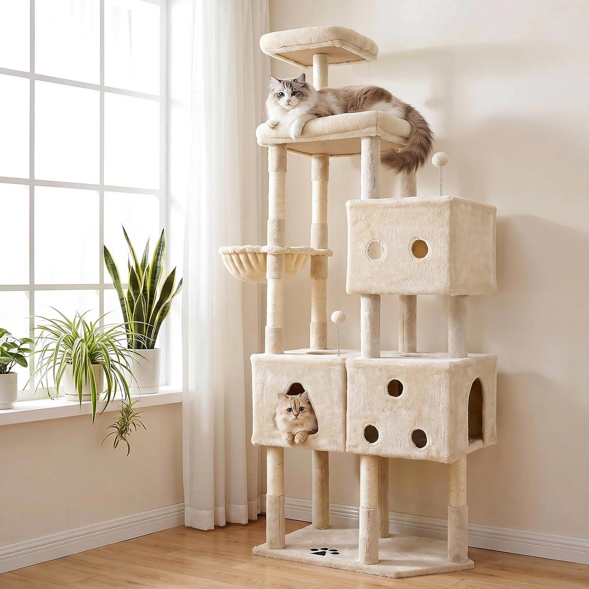81 inch extra tall cat tree with basket, condos and perches – view 2
