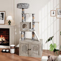 Multi-level cat tree built over a hidden litter box enclosure with plush perch and hammock – view 2