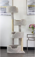 Beige solid wood stairway cat tree tower with perches