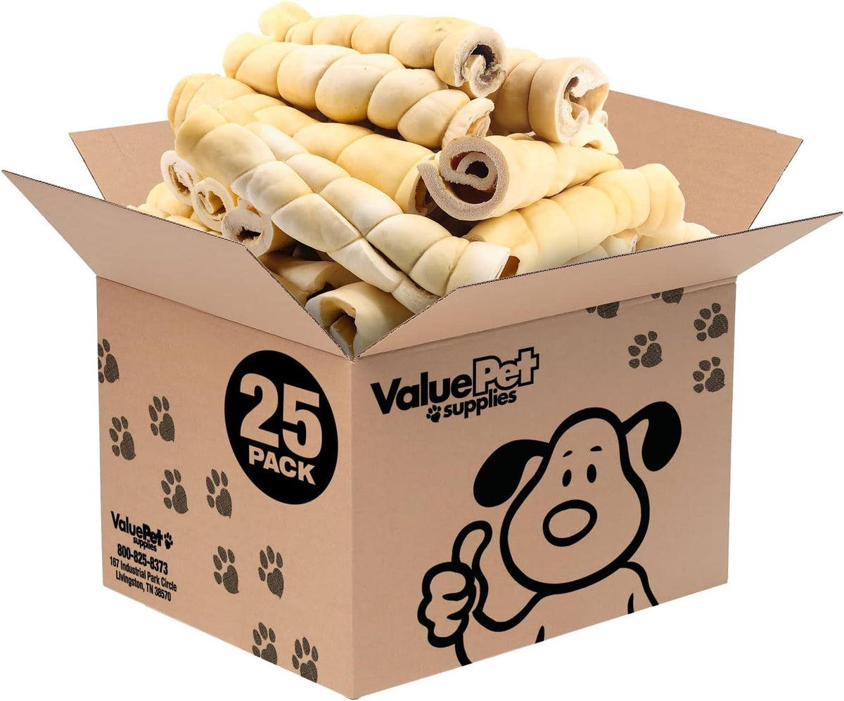 Bulk pack of long 9 to 10 inch beef cheek roll dog chews
