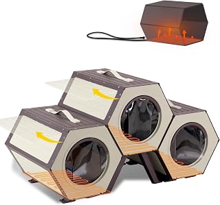Heated Outdoor Cat House with Adjustable Temperature and Time, Insulated, Escape Door, White and Brown, 3 Sets