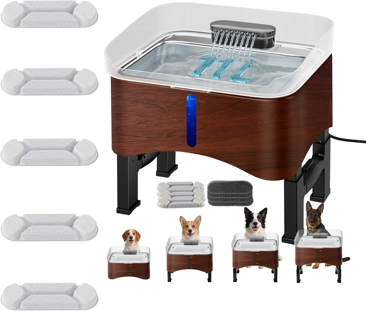 Elevated 11 liter dog water fountain with stainless steel top