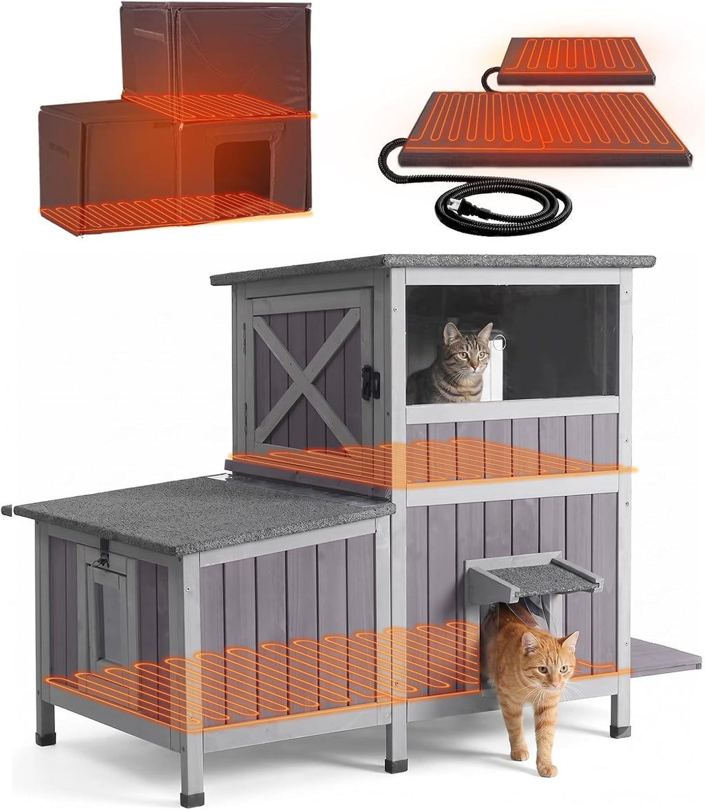 Large insulated heated outdoor cat house with liner and side escape door – view 2