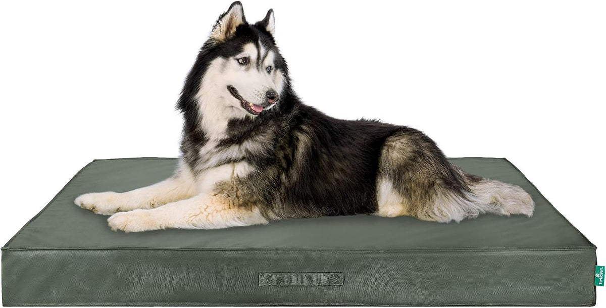 Dark olive water-resistant cooling gel mattress dog bed