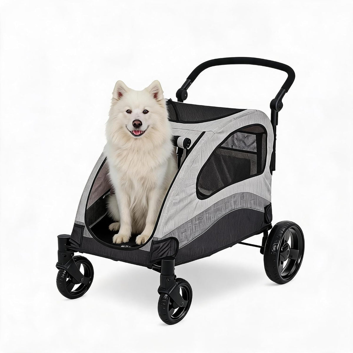 Yellow extra large dog stroller with four wheels and mesh cabin – view 2