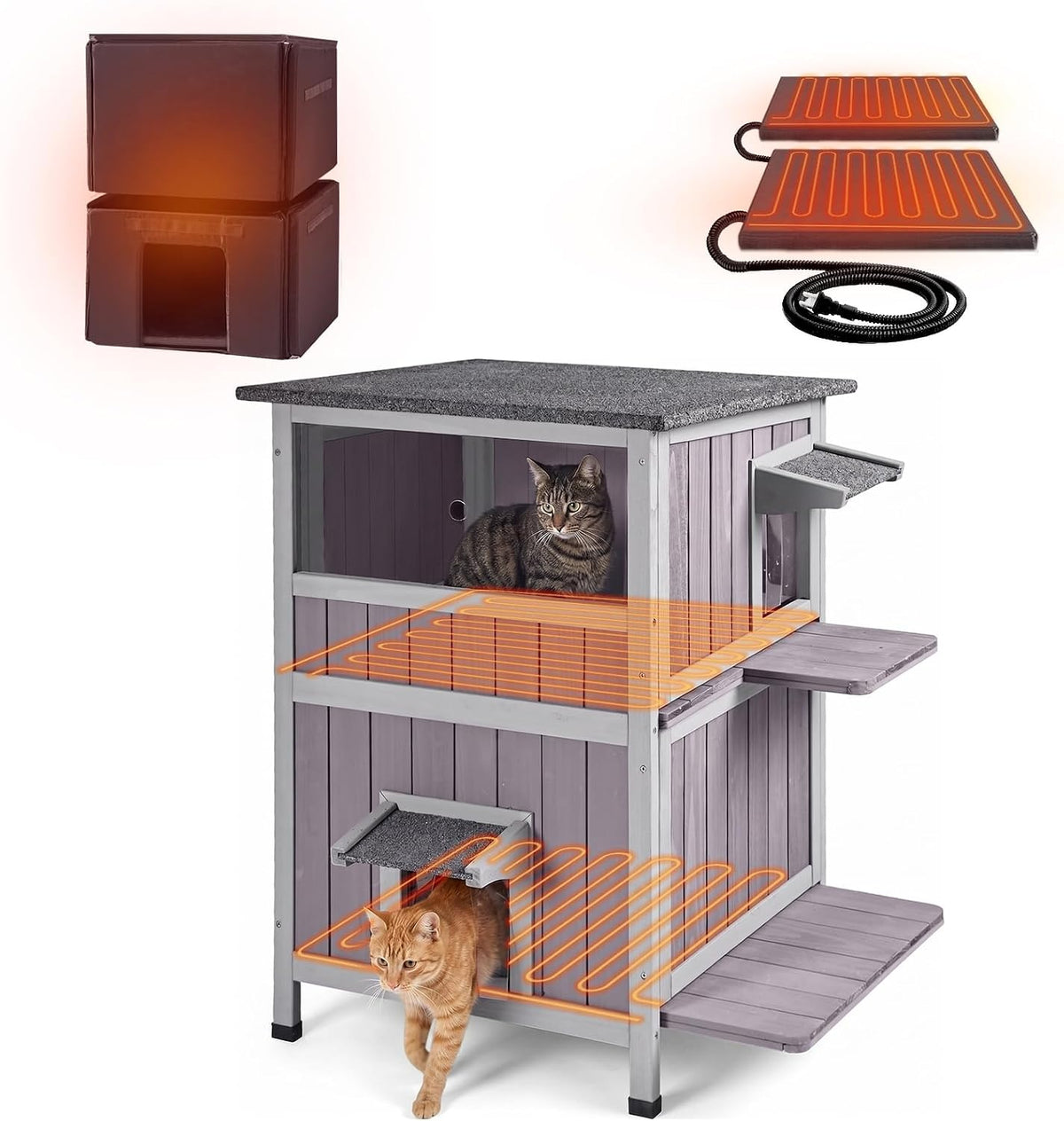 Large insulated heated outdoor cat house with liner and side escape door – view 5